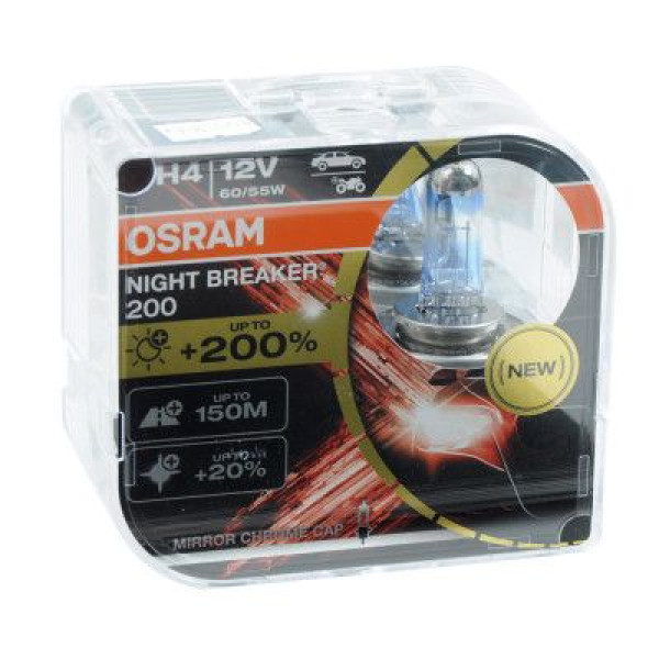 Автолампа галогенна Osram Night Breaker Laser +200% 12V H4 60/55W 2 шт Оригігал (64193 NВ200-ВОХ)
