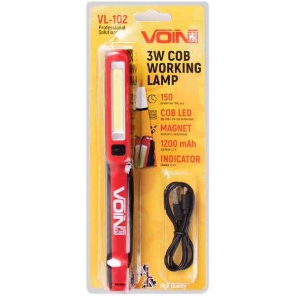 Фонарь Переноска VOIN 3W-COB+3W XPE / АКБ1200 mAh Магнит Аккумулятор Встроенный (USB Зарядка)