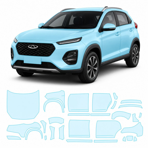 Антигравийная защитная бронепленка по лекалам для Chery Tiggo 2 Pro I 2022- полный кузов