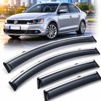 Дефлекторы окон ветровики Benke для Volkswagen Jetta VI 2010-2018 Хром Молдинг Из Нержавейки 3D (BVWST1223-W/S)