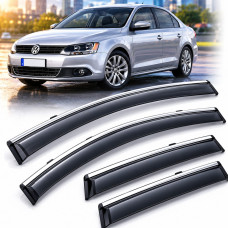 Дефлекторы окон ветровики Benke для Volkswagen Jetta VI 2010-2018 Хром Молдинг Из Нержавейки 3D (BVWST1223-W/S)