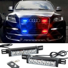 Стробоскоп Светодиодный 12V DRL / 3W* 6LED 2 Режимов С Пультом Красный-Синий-Белый (T1001-2)