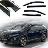 Дефлектори вікон вітровики Benke для Hyundai Tucson (NX4) 2021- Long Хром Молдинг Із Нержавіючої Сталі 3D (BHYTS2123-W/S)