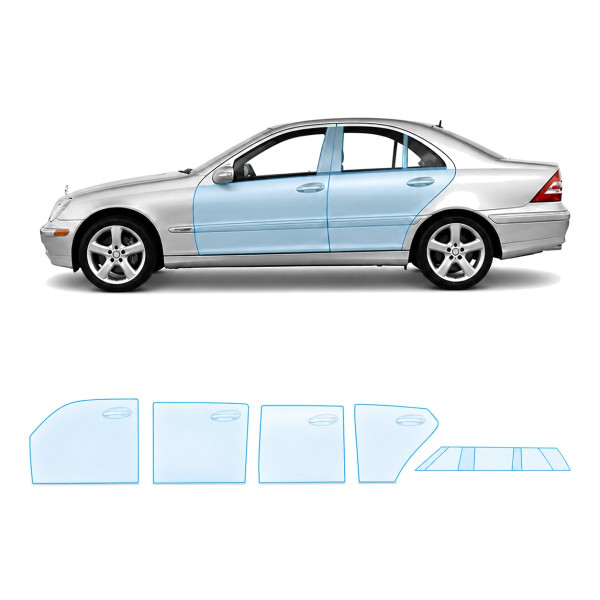 Антигравийная защитная бронепленка по лекалам для Mercedes-Benz C-Class W203 2000-2004 - зоны дверей и стойки окон