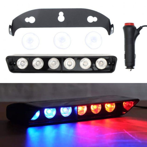 Страбоскоп Світлодіодний 12-24V/LED 6 Шт 110x85 мм Червоно-Синій 1 шт (KING S9)