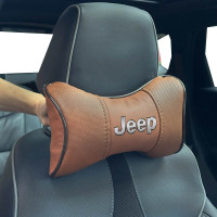 Подушка на подголовник с логотипом Jeep Экокожа 3D Цветной лого Коричневые-Коричневый кант 1 шт