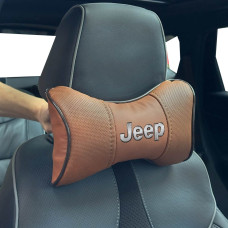 Подушка на підголівник з логотипом Jeep Екошкіра 3D Кольоровий лого Коричневий-Коричневий кант 1 шт