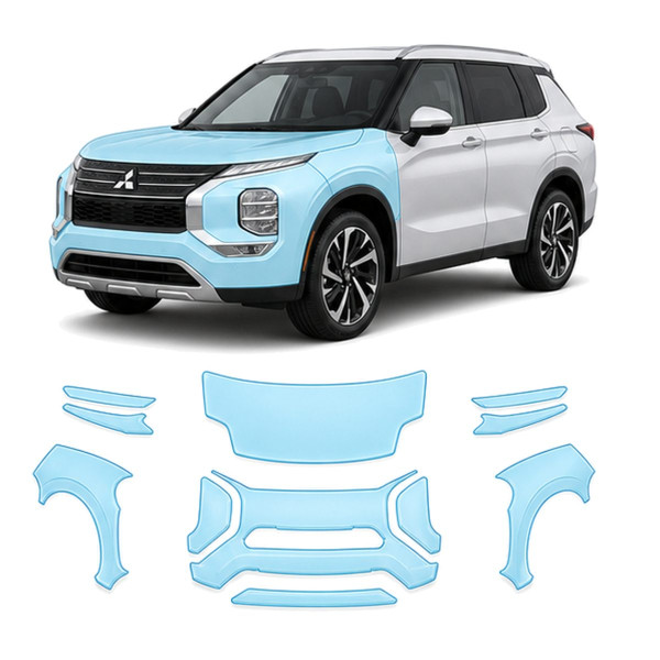 Антигравійна захисна бронеплівка за лекалами для Mitsubishi Outlander IV 2021- передня частина авто (капот бампер крила))