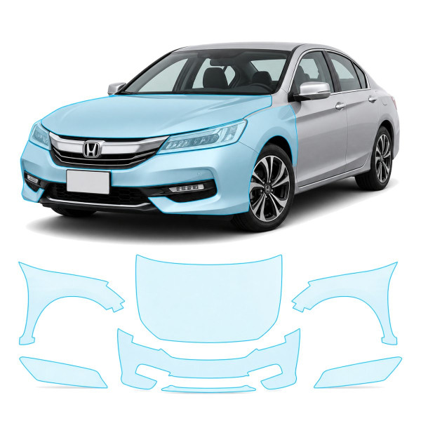 Антигравийная защитная бронепленка по лекалам для Honda Accord IX facelift 2016-2017 - передняя часть авто (капот бампер фары крылья)
