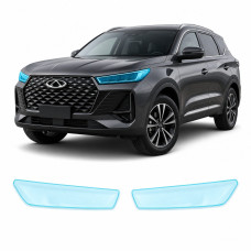Антигравийная защитная бронепленка по лекалам для Chery Tiggo 7 Pro I facelift 2023- оптика (фары и ПТФ)