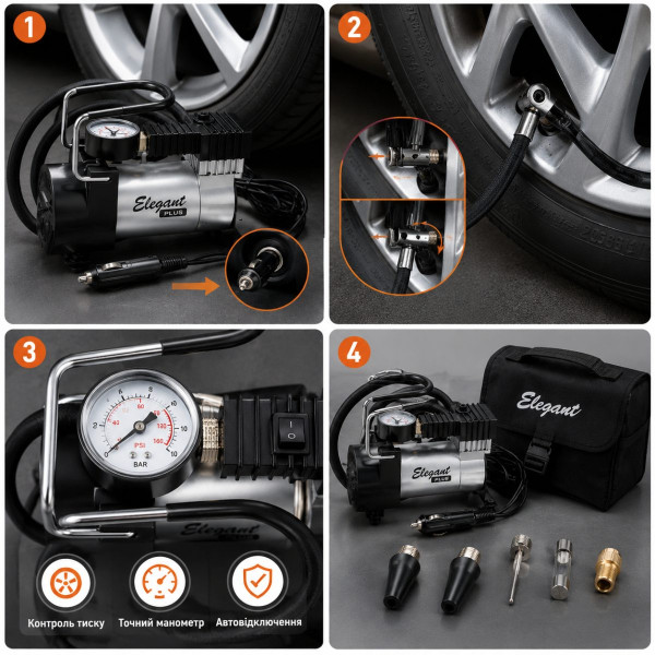 Автомобільний компресор Force PLUS 12v 150вт 35л 7атм 14А (EL 100 020)