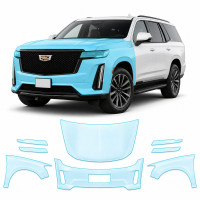 Антигравийная защитная бронепленка по лекалам для Cadillac Escalade V 2021- передняя часть авто (капот бампер фары крылья)