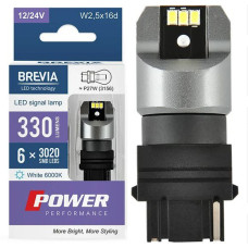 LED автолампа Brevia Power 12/24V P27W 6x3020SMD 330Lm 6000K CANbus W2,5x16d 2 шт (10138X2)