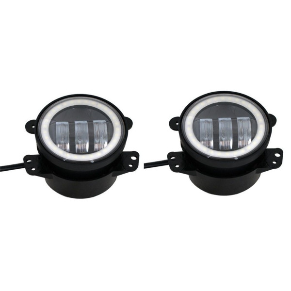 Противотуманные LED Фары круглые / Линза с ДХО / D87мм / 12V / 15W / 6500K / 2 шт