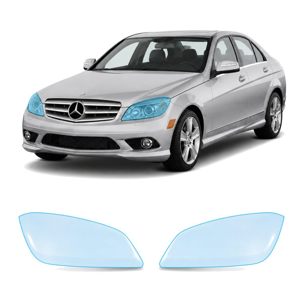 Антигравийная защитная бронепленка по лекалам для Mercedes-Benz C-Class W204 2007-2011 - оптика (фары и ПТФ)