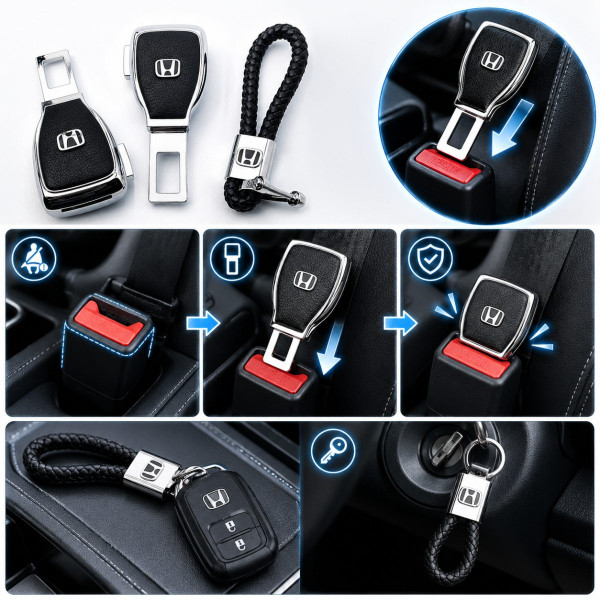 Набір в авто для Honda №2 / Заглушка перехідник ременя безпеки та брелока з логотипом