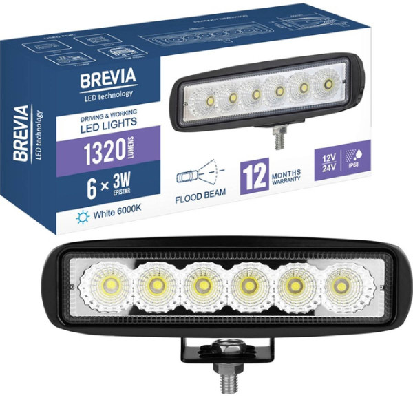 LED фара Brevia Sport 10-30V 18W 1320 Lm Дальний свет Алюминиевый корпус (10611SX1)