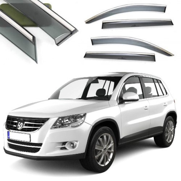 Дефлектори вікон вітровики Benke для Volkswagen Tiguan I 2007-2015 Хром Молдинг З Нержавіючої Сталі 3D (BVWTG1023-W/S)