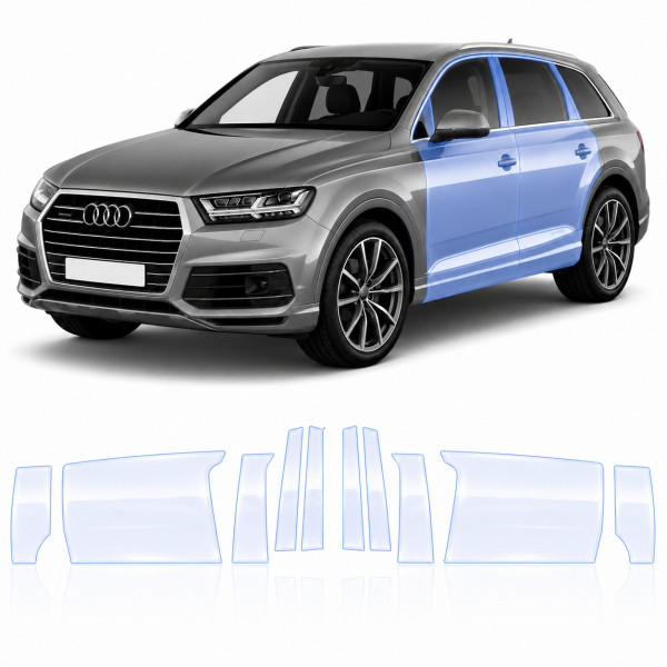 Антигравийная защитная бронепленка по лекалам для Audi Q7 4M 2015-2019 - зоны дверей и стойки окон