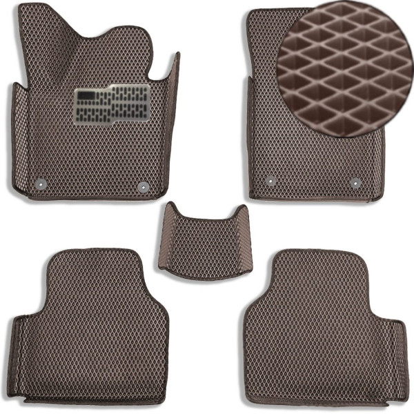 5D EVA Коврики в салон для Volkswagen Passat B6 2005-2010 С Бортиками Подпятник Коричневые 5 шт