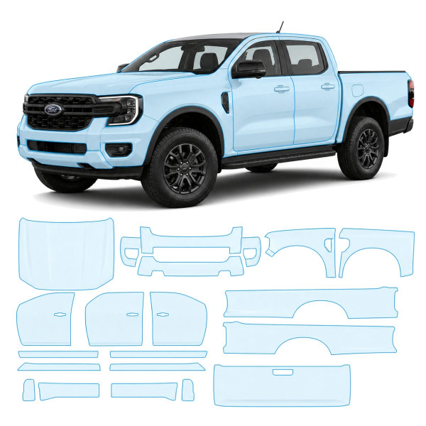 Антигравийная защитная бронепленка по лекалам для Ford Ranger IV 2022- полный кузов