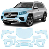 Антигравийная защитная бронепленка по лекалам для Mercedes-Benz GLS X167 facelift 2023- передняя часть авто (капот бампер фары крылья)