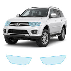 Антигравийная защитная бронепленка по лекалам для Mitsubishi Pajero Sport II 2015-2019 - оптика (фары и ПТФ)