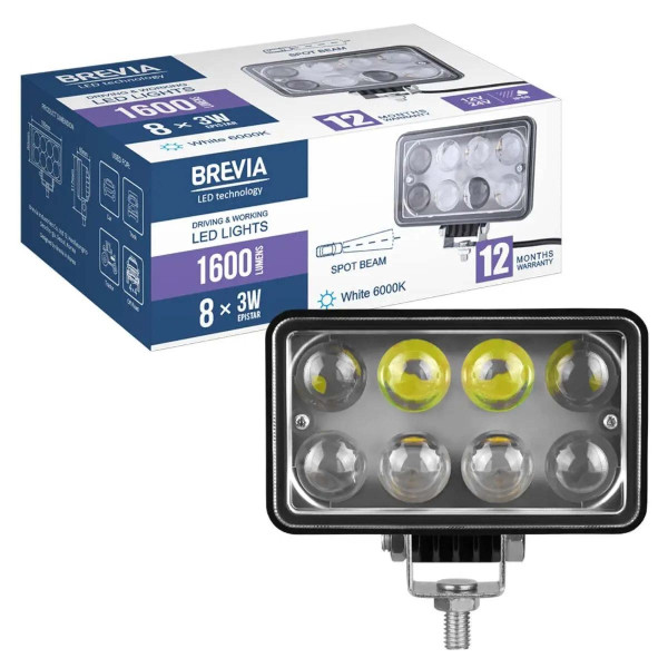 LED фара Brevia 10-30V 24W (8x3W) 1600Lm Spot Дальний свет Алюминиевый корпус (BOL0803L)