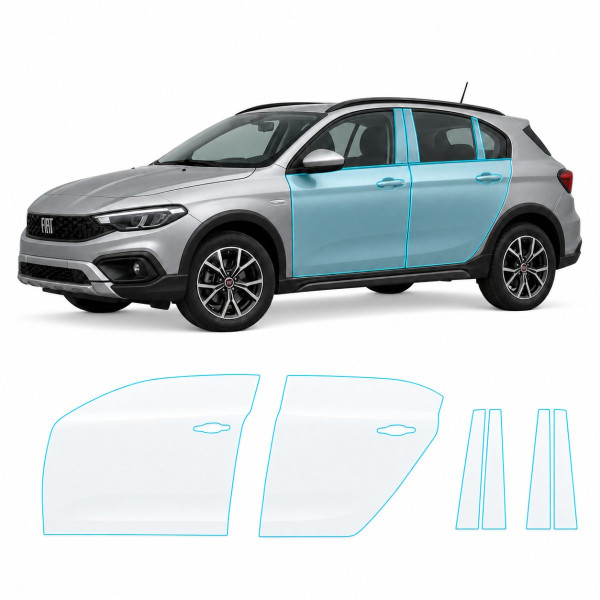 Антигравійна захисна бронеплівка за лекалами для Fiat Tipo Cross (Egea Cross) I 2020- зони дверей і стійки вікон