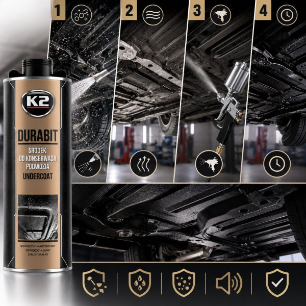 Антикорозійне захисне покриття днища автомобіля К2 DURABIT UNDERCOAT 1л Антигравій (під пульверизатор-пістолет) Чорний (L325)