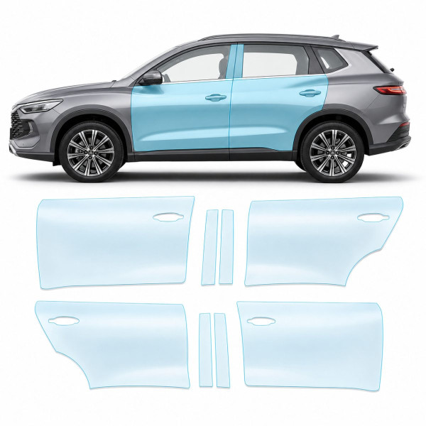 Антигравийная защитная бронепленка по лекалам для BYD Song Pro I facelift 2023- зоны дверей и стойки окон