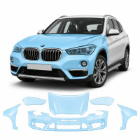 Антигравийная защитная бронепленка по лекалам для BMW X1 F48 2015-2022 - передняя часть авто (капот бампер фары крылья)