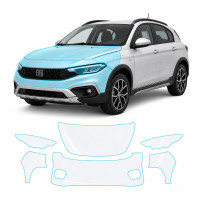 Антигравийная защитная бронепленка по лекалам для Fiat Tipo Cross (Egea Cross) I 2020- передняя часть авто (капот бампер фары крылья)