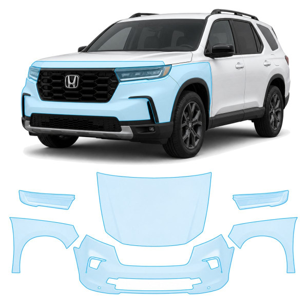 Антигравийная защитная бронепленка по лекалам для Honda Passport III facelift 2022- передняя часть авто (капот бампер фары крылья)