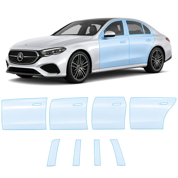 Антигравийная защитная бронепленка по лекалам для Mercedes-Benz E-Class W214 2023- зоны дверей и стойки окон