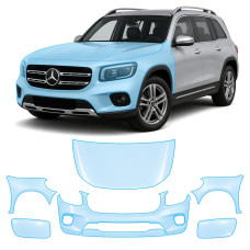 Антигравийная защитная бронепленка по лекалам для Mercedes-Benz GLB X247 2019-2023 - передняя часть авто (капот бампер фары крылья)