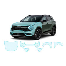 Антигравийная защитная бронепленка по лекалам для Kia Sportage NQ5 2021-2024 - передняя часть авто (капот бампер фары крылья)