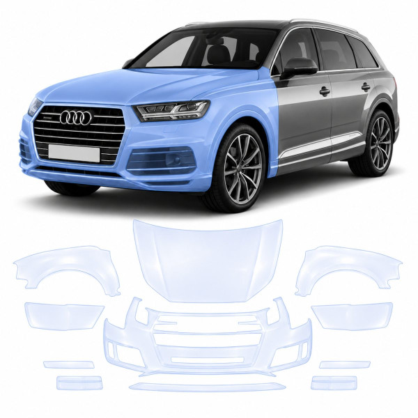 Антигравийная защитная бронепленка по лекалам для Audi Q7 4M 2015-2019 - передняя часть авто (капот бампер фары крылья)
