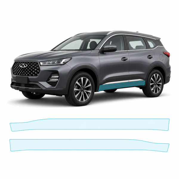 Антигравійна захисна бронеплівка за лекалами для Chery Tiggo 7 Pro I 2020-2022 - нижня зона кузова пороги