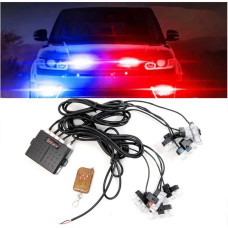 Страбоскоп Светодиодный 12V DRL / 3W* 6LED / 12 Режимов / С Пультом / Красный-Синий-Желтый (V28H)