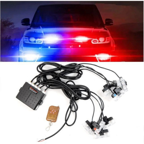 Страбоскоп Світлодіодний 12V DRL / 3W* 6LED / 12 Режимів / З Пультом / Червоно-Синій-Жовтий (V28H)