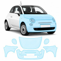 Антигравійна захисна бронеплівка за лекалами для Fiat 500 II 2007- передня частина авто (капот бампер крила))