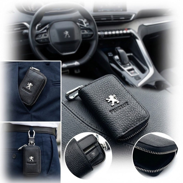 Чехол для ключей с карабином Peugeot (Тисненая кожа)