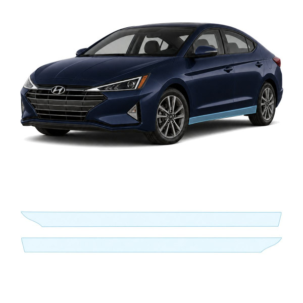 Антигравийная защитная бронепленка по лекалам для Hyundai Elantra AD facelift 2019-2020 - нижняя зона кузова пороги
