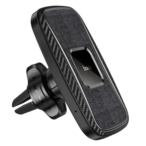 Автотримач із бездротовою зарядкою HOCO CA75 Magnetic 15W / 7.5W / 10W Чорний-карбон PU шкіра