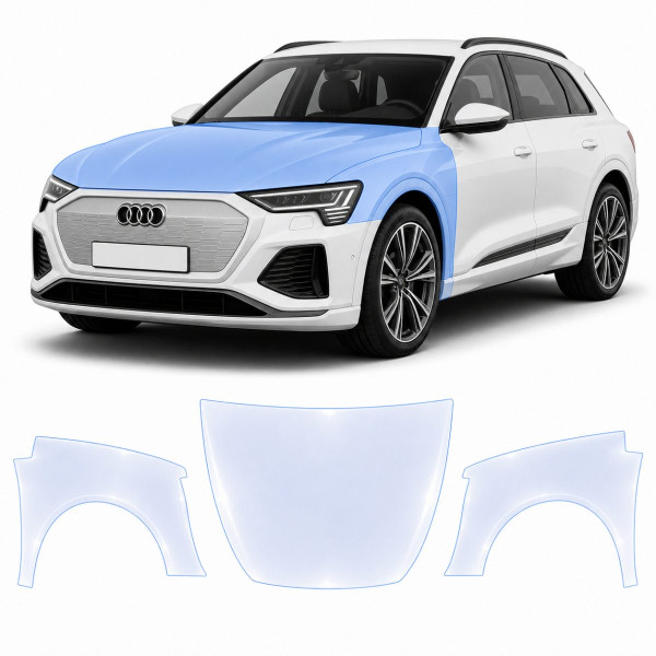 Антигравийная защитная бронепленка по лекалам для Audi Q8 e-tron GE facelift 2023-2025 - капот и передние крылья