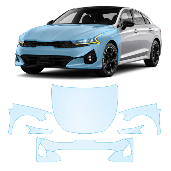 Антигравійна захисна бронеплівка за лекалами для Kia K5/Optima DL3 2020-2023 - передня частина авто (капот бампер крила))