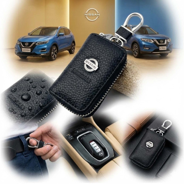 Чехол для ключей с карабином Nissan кожа (Тесненая кожа)