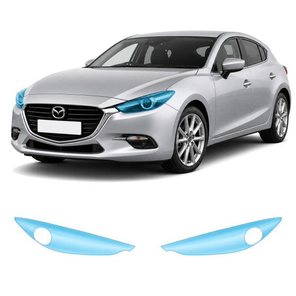 Антигравийная защитная бронепленка по лекалам для Mazda Mazda3 BN facelift 2016-2019 - оптика (фары и ПТФ)