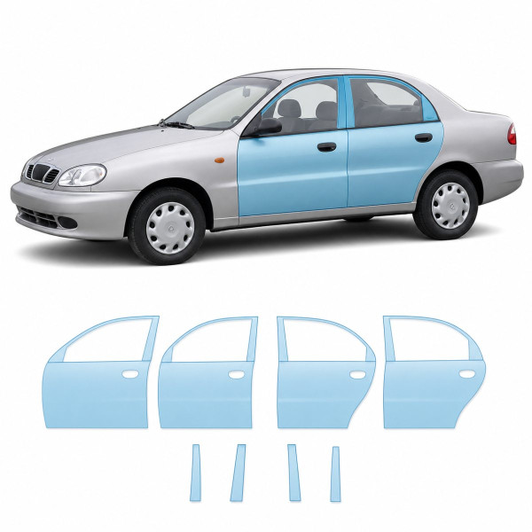 Антигравийная защитная бронепленка по лекалам для Daewoo Lanos T100 1997-2017 - зоны дверей и стойки окон